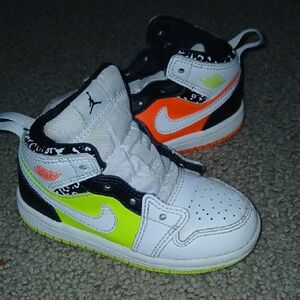 Kids Jordan High-Top Sneakers - White, Orange, and Green